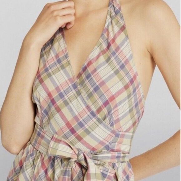 NEW Polo Ralph Lauren Madras Tiered Wrap Maxi Halter Dress Cottagecore Size 10 - Picture 10 of 14